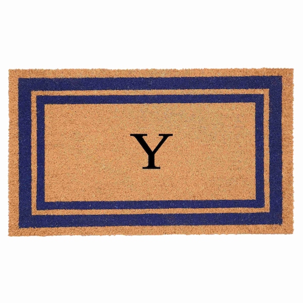 Calloway Mills Monogram Door Mat, Natural, Dark Blue, 24 in W x 36 in L 153002436Y - main
